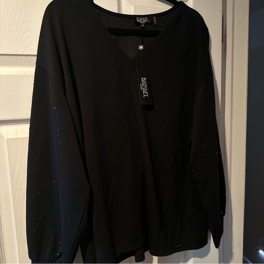 Badgley Mischka Black V-Neck Top with Subtle Logo Tag